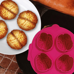 Gruselige Silikonform für Halloween – Gehirn, Grabstein & Totenkopf-Motive