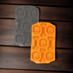 Gruselige Silikonform für Halloween – Gehirn, Grabstein & Totenkopf-Motive