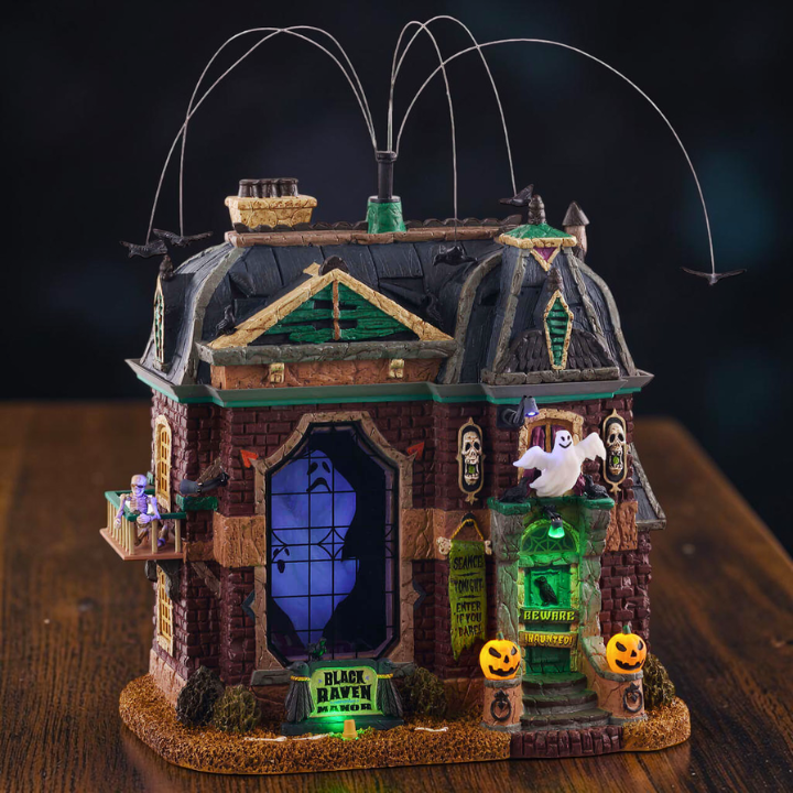 Black Raven Manor – Animiertes Spooky Halloween Haus Regal Deko