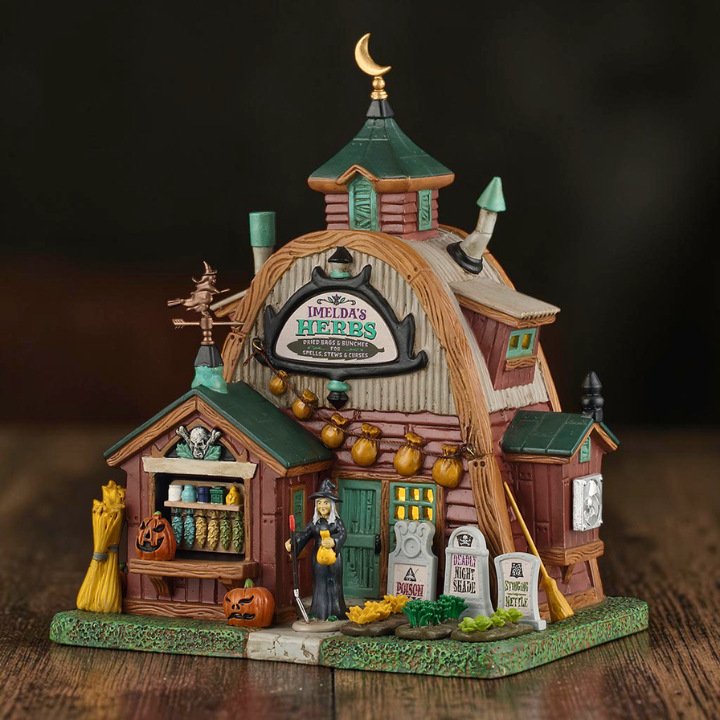 Imelda’s Herbs – Beleuchteter Hexen Kräuterladen Spooky Regal Deko
