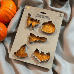 Halloween Ausstechformen Set – 5-teilig aus Metall Keksausstecher (Kürbis, Fledermaus, Hexenhut, Katze, Besen)