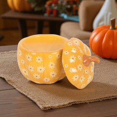 Halloween Duftlampe „Blumenkürbis“ – Keramik Duftlampe mit Retro-Blumenmuster
