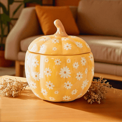 Halloween Duftlampe „Blumenkürbis“ – Keramik Duftlampe mit Retro-Blumenmuster