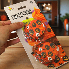 Halloween Muffinförmchen – 50 Stück, 2 Designs (Kürbis & Monster)
