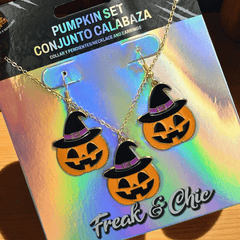 Halloween Schmuckset – Kürbis Ohrringe & Halskette