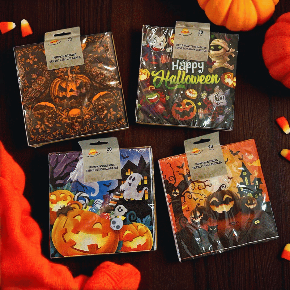 Halloween Servietten – 4 Designs (Kürbis, Gothic, Candy, Monster)