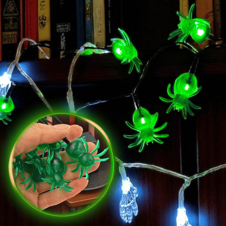 Halloween Spinnen LED Lichterkette – Grusel-Deko in Grün