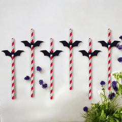 Halloween Strohhalme mit Fledermäusen – 6er Set