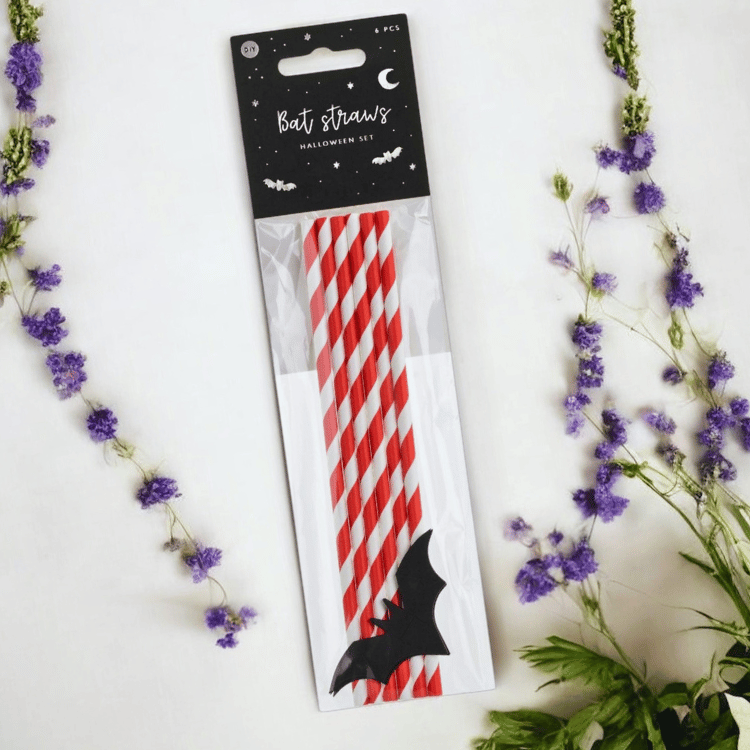 Halloween Strohhalme mit Fledermäusen – 6er Set