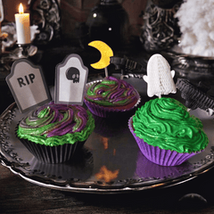 Halloween Tortentopper Set – Geister, Grabsteine & Fledermäuse