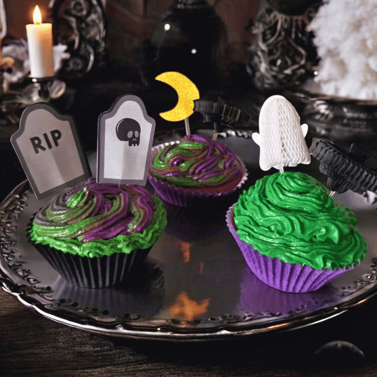 Halloween Tortentopper Set – Geister, Grabsteine & Fledermäuse