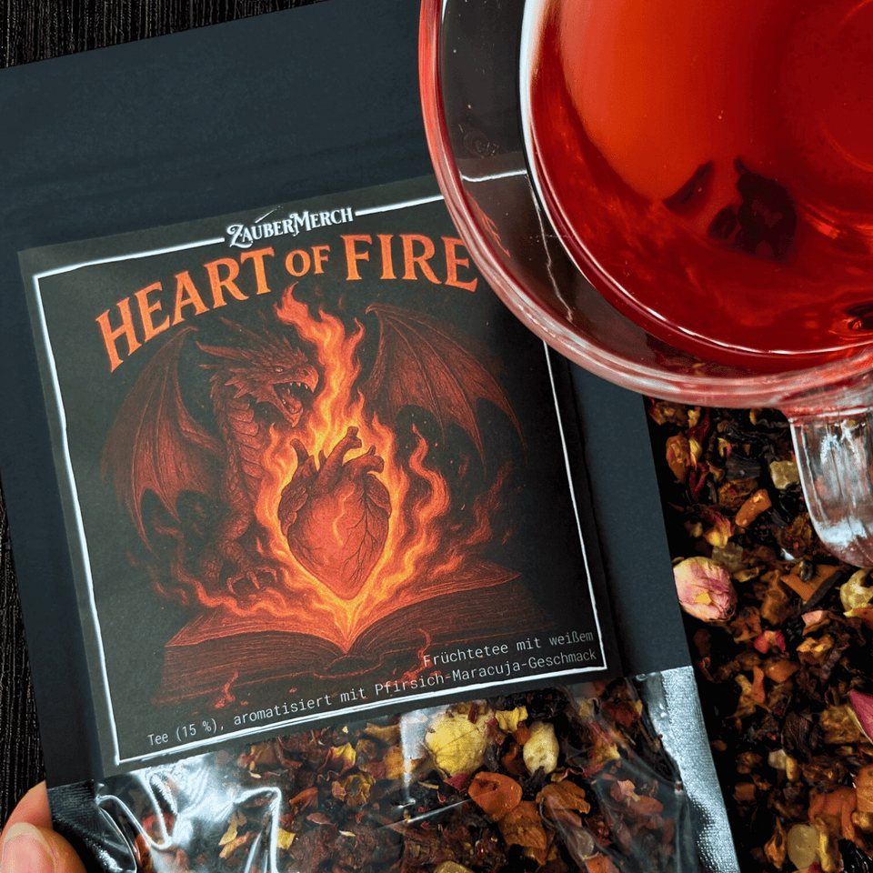 Heart of Fire – Drachen Tee Pfirsich-Maracuja | Limitierter Booklover Tee