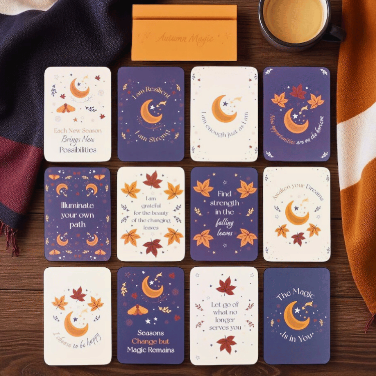 Herbst Affirmationskarten mit Holzständer