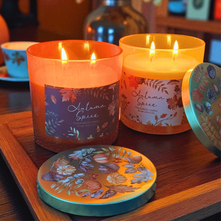 Herbst Duftkerzen Set (2-teilig) im Glas mit Deckel – Herbst Spice