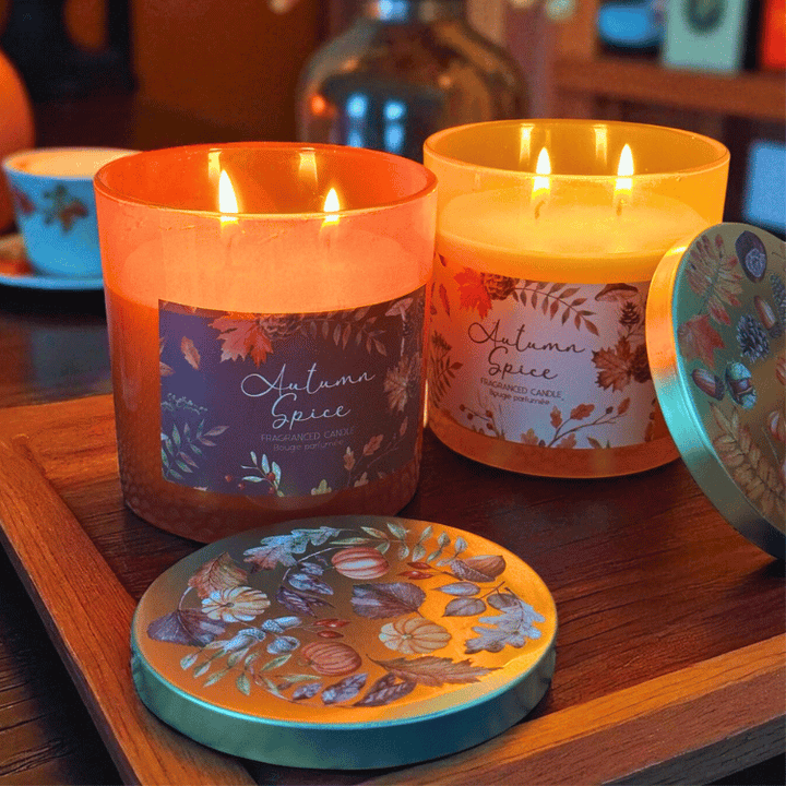 Herbst Duftkerzen Set (2-teilig) im Glas mit Deckel – Herbst Spice