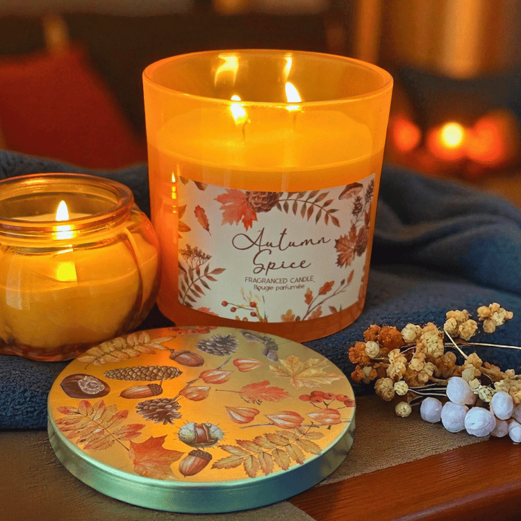 Herbst Duftkerzen Set (2-teilig) im Glas mit Deckel – Herbst Spice