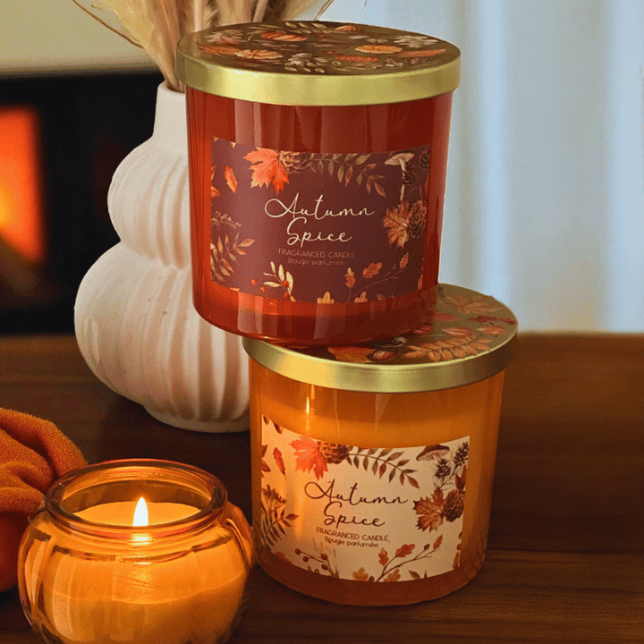 Herbst Duftkerzen Set (2-teilig) im Glas mit Deckel – Herbst Spice