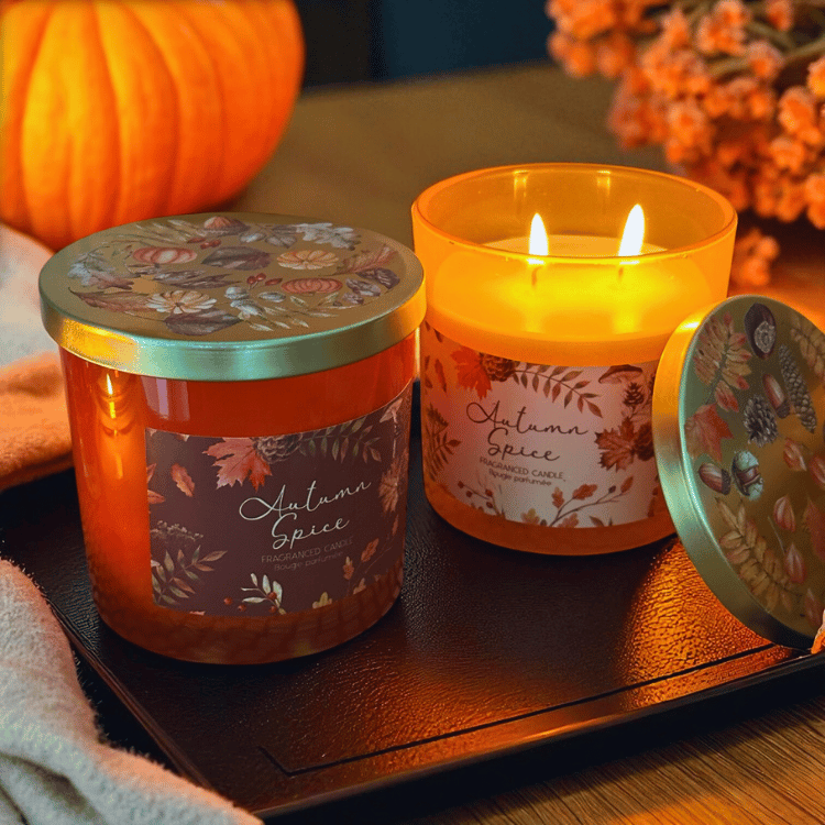 Herbst Duftkerzen Set (2-teilig) im Glas mit Deckel – Herbst Spice