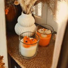 Herbstliche 3D Kürbis Kerzen (2er-Set im Glas)