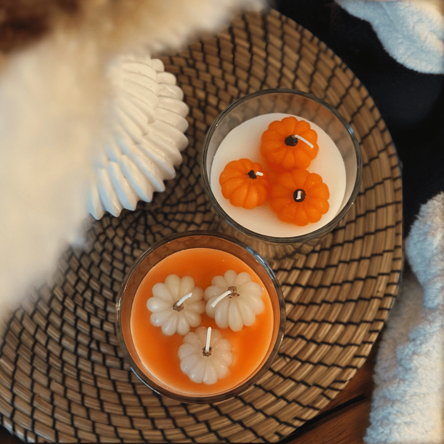 Herbstliche 3D Kürbis Kerzen (2er-Set im Glas)