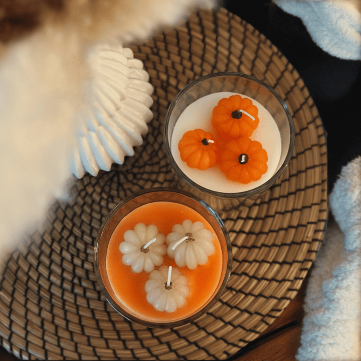 Herbstliche 3D Kürbis Kerzen (2er-Set im Glas)