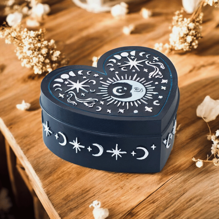 Herzförmige Schmuckdose mit Mondmotiv – Aufbewahrungsdose