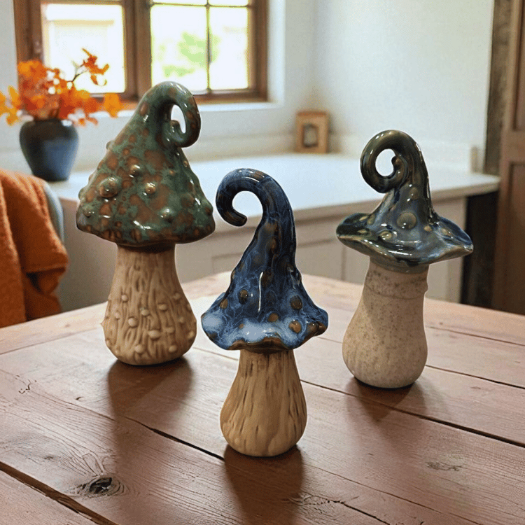 Hexen Pilze aus Keramik – 3er Set in mystischen Herbstfarben