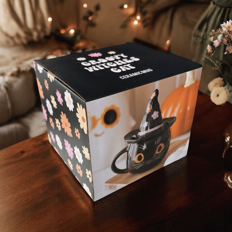 Hexenkatze – Tasse mit Deckel