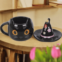 Hexenkatze – Tasse mit Deckel