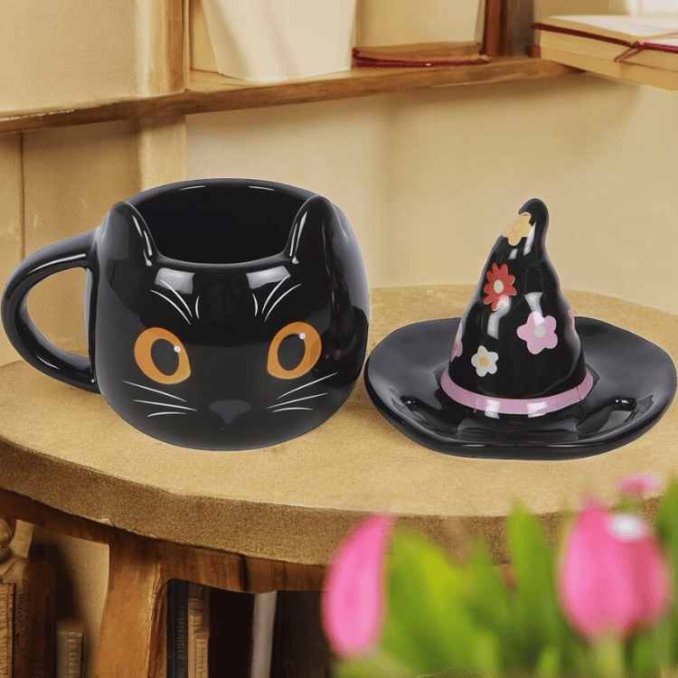 Hexenkatze – Tasse mit Deckel