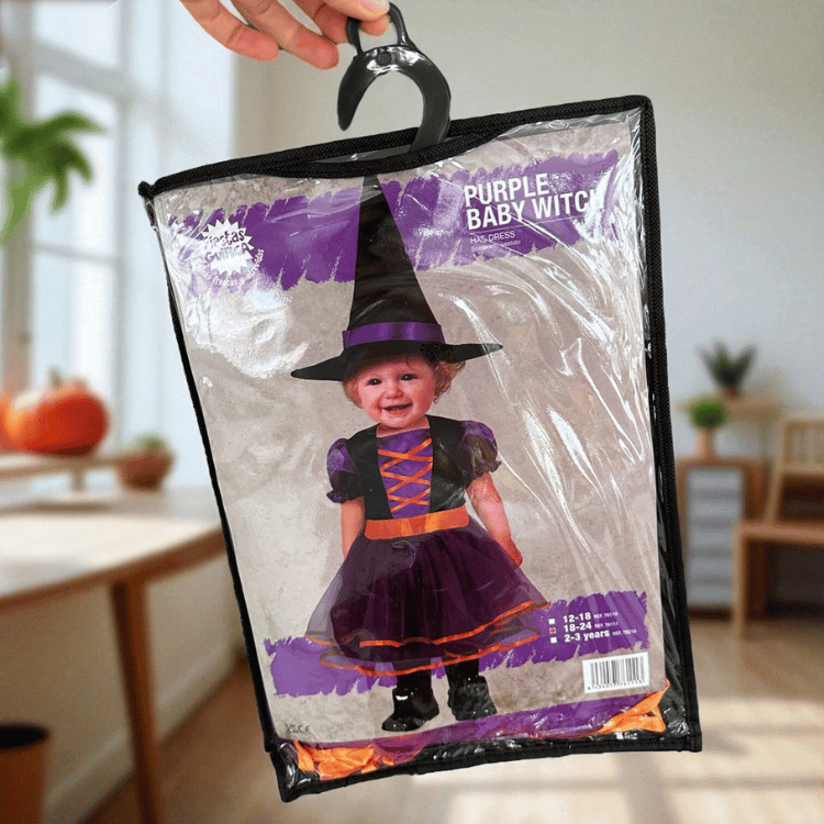 Hexenkostüm Für Mädchen – LED-Kleid Mit Hut, Zauberstab & Tasche Für Halloween