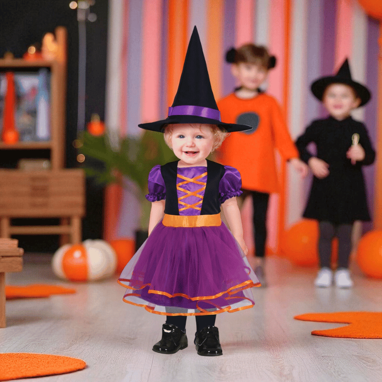 Hexenkostüm Kleine Lila Hexe – Kleid & Hut für Babys & Kinder