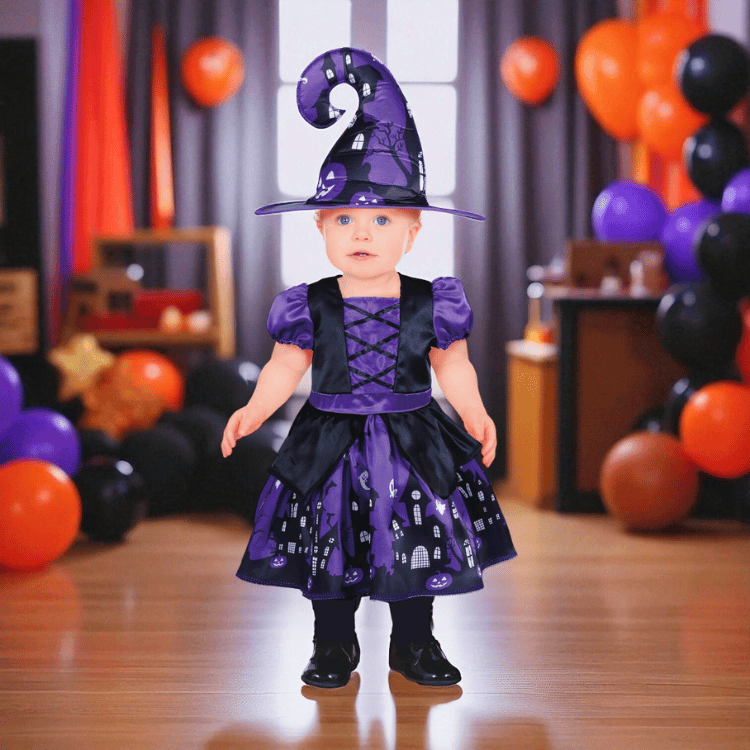 Hexenkostüm Lila für Kinder – Kleid & Hut
