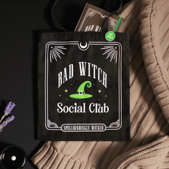 Hexen Social Club Tote Bag mit Pin Badge – Good Witch oder Bad Witch