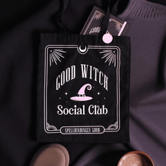 Hexen Social Club Tote Bag mit Pin Badge – Good Witch oder Bad Witch