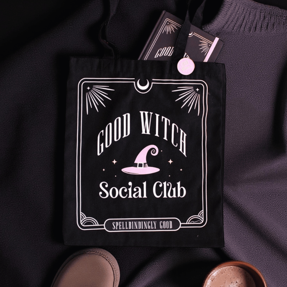 Hexen Social Club Tote Bag mit Pin Badge – Good Witch oder Bad Witch