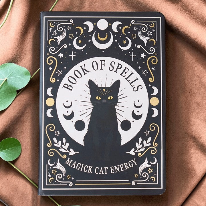 Schwarze Katze Notizbuch A5 mit Stift – Witchy Zauberbuch Design
