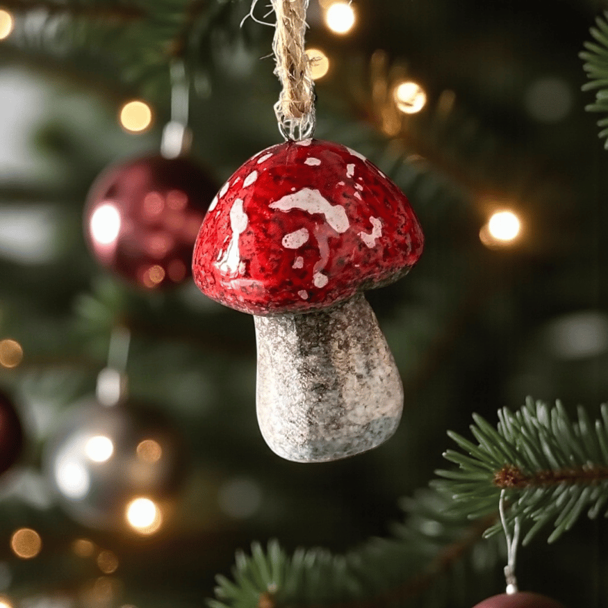Keramik Pilz-Anhänger im 3er Set – Ornament-Set für Weihnachtsbaum-Schmuck