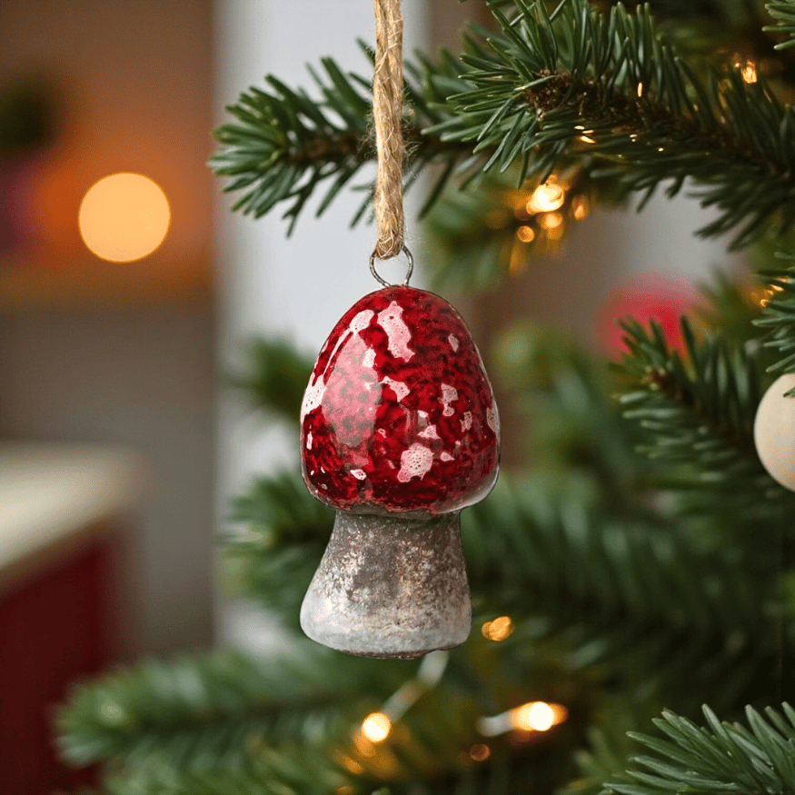 Keramik Pilz-Anhänger im 3er Set – Ornament-Set für Weihnachtsbaum-Schmuck