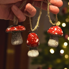 Keramik Pilz-Anhänger im 3er Set – Ornament-Set für Weihnachtsbaum-Schmuck