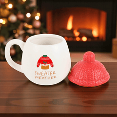 Keramiktasse „Pullover-Wetter“ mit Mützen Deckel – Wintertasse 480 ml
