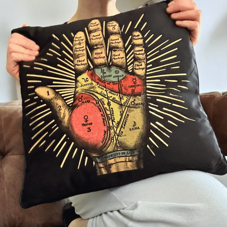 Mystisches Deko-Kissen-Set: Wahrsagerei - Handlesen & Gedankenkarte