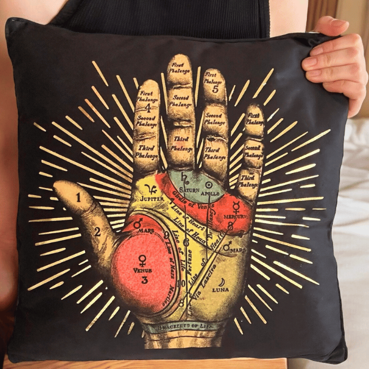 Mystisches Deko-Kissen-Set: Wahrsagerei - Handlesen & Gedankenkarte