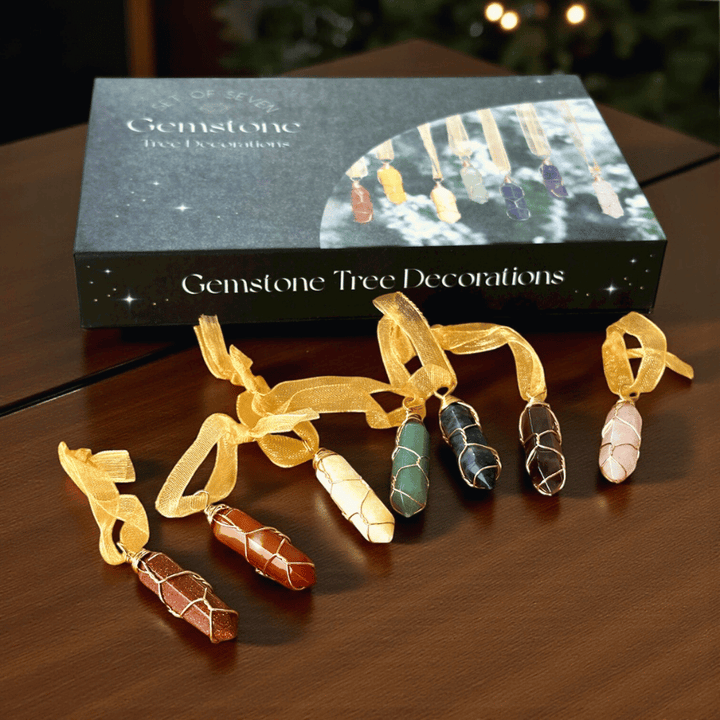Kristall-Baumschmuck Set – 7 Edelsteine für Harmonie & Weihnachtsenergie