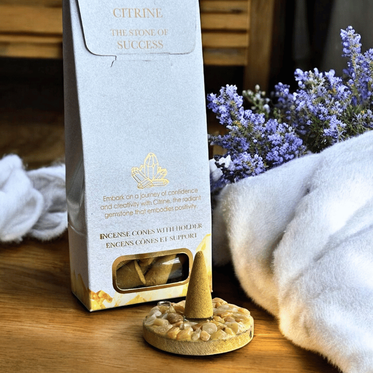 Kristall-Räucherkegel Set mit Halter – 5 Sorten