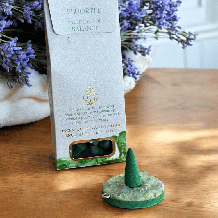 Kristall-Räucherkegel Set mit Halter – 5 Sorten