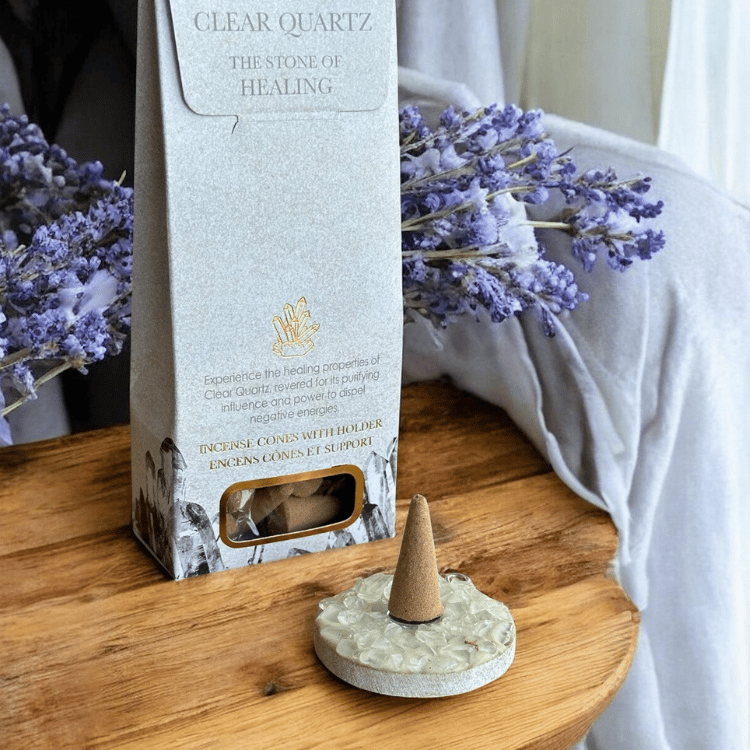 Kristall-Räucherkegel Set mit Halter – 5 Sorten