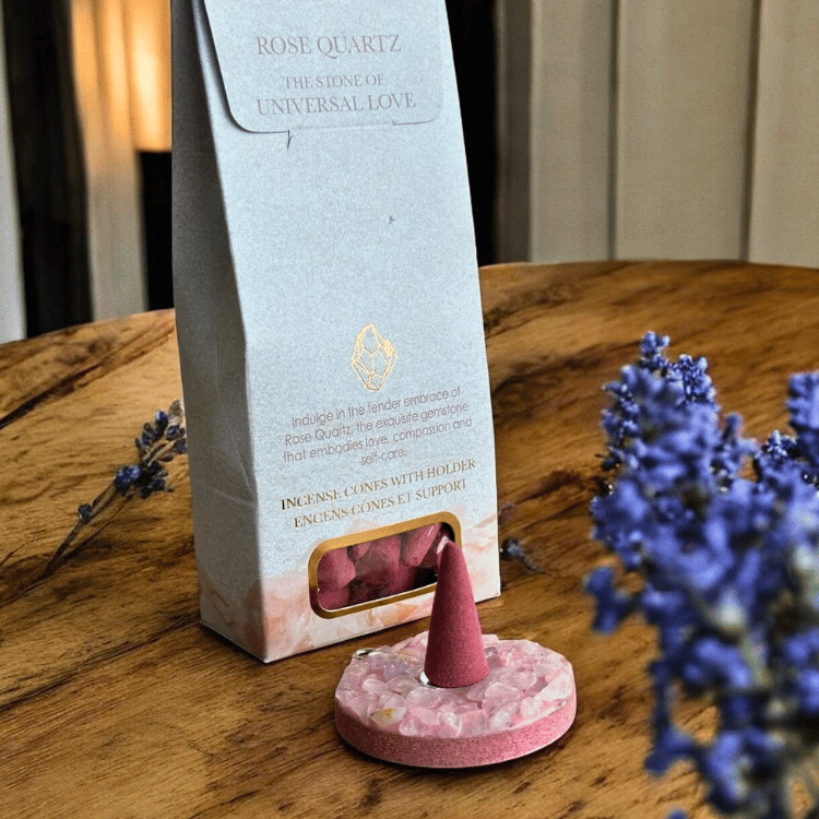 Kristall-Räucherkegel Set mit Halter – 5 Sorten