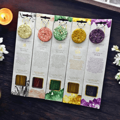 Kristall-Räucherstäbchen Set mit Halter – 5 Sorten