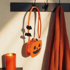 Kürbis Handtasche aus Kunstleder – Orange mit Halloween Fratze